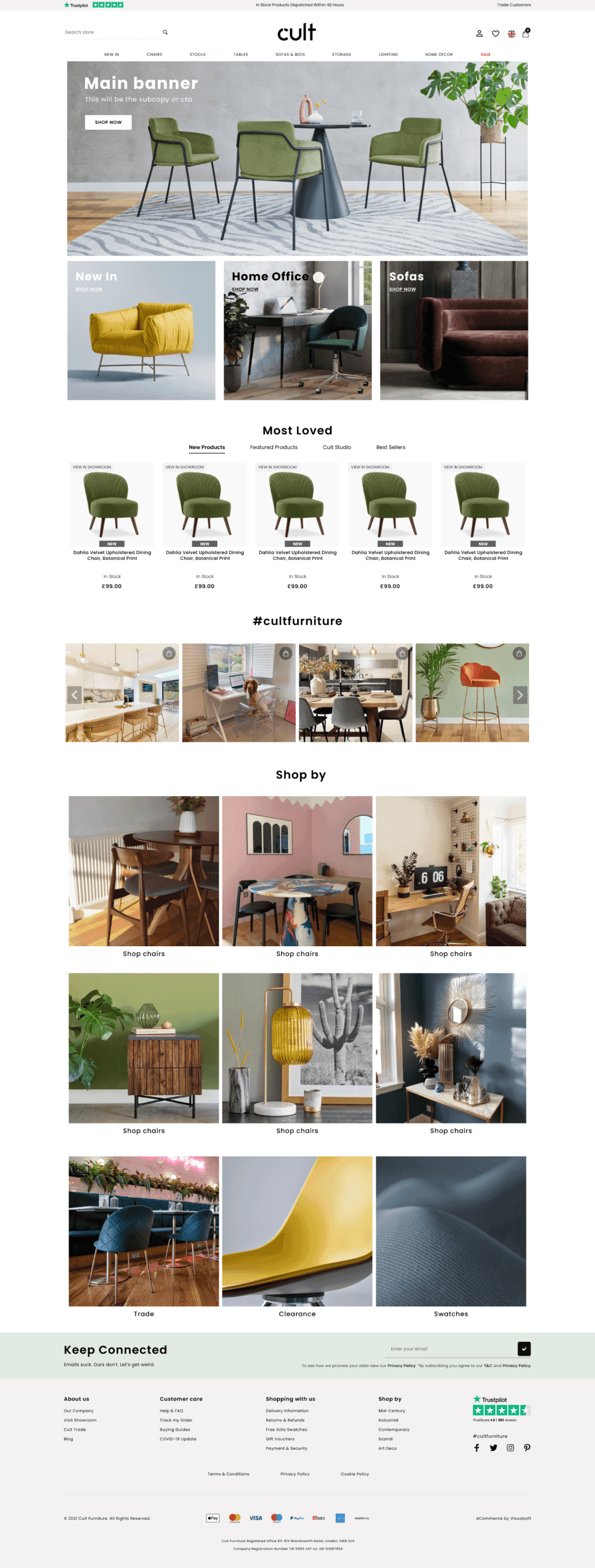 Prototype stage for the Cult Furniture homepage redesign
